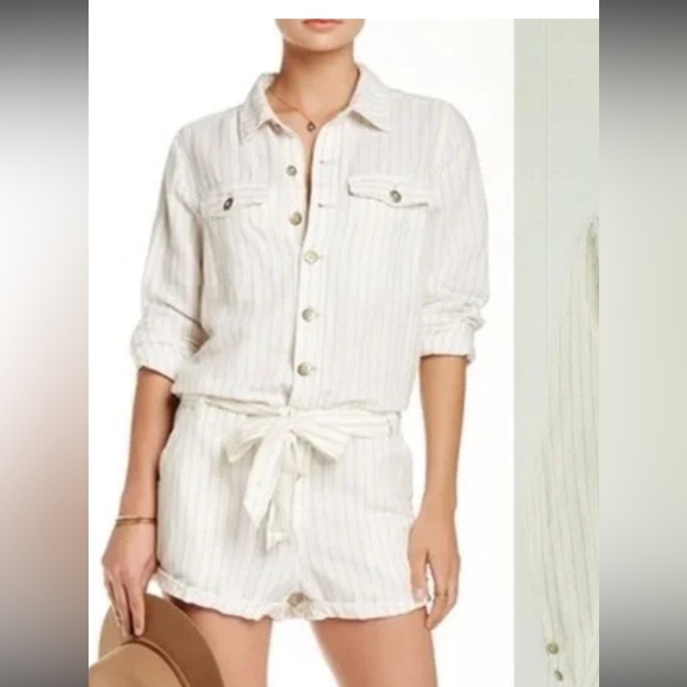 FREE PEOPLE S/P Womens White Striped Tie-Front Romper